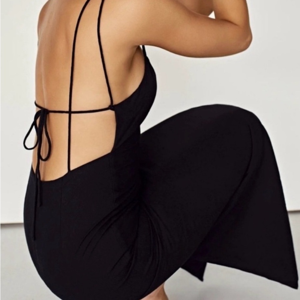 MESHKI Leana Linen Backless Midi Dress - Black NWOT
